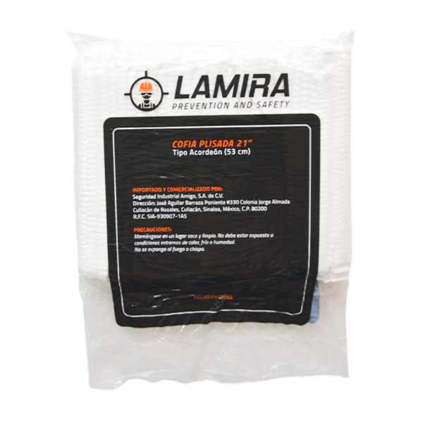 Cofia Plisada Desechable 14 gsm LAMIRA (Paq. 100 Pieza) Blanco AS-3405 21" - 3